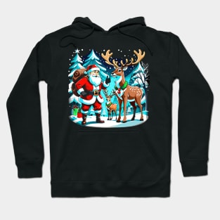 Jolly Santa and His Reindeer Christmas Hoodie